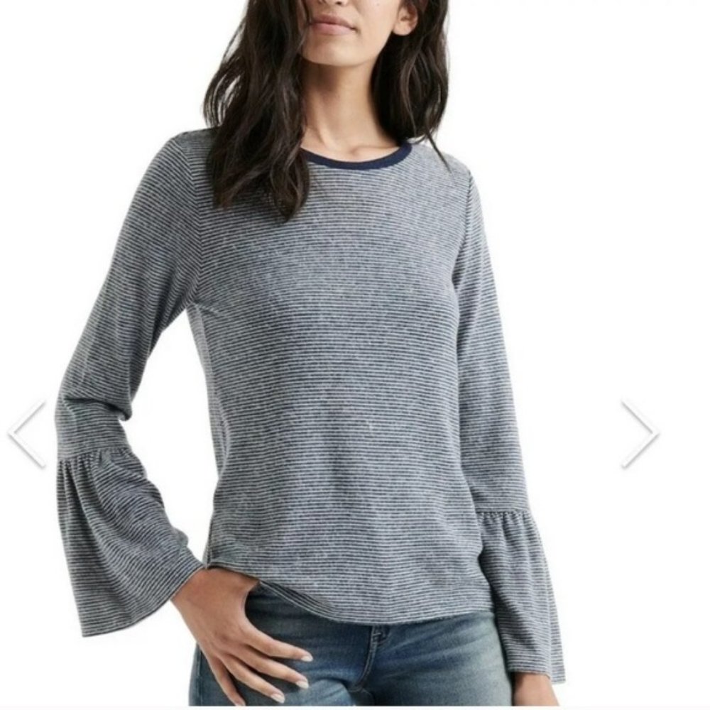 NWT Lucky Brand Soft and Slouchy Navy Striped Bell Sleeve Tunic Sweater Top - Picture 3 of 8